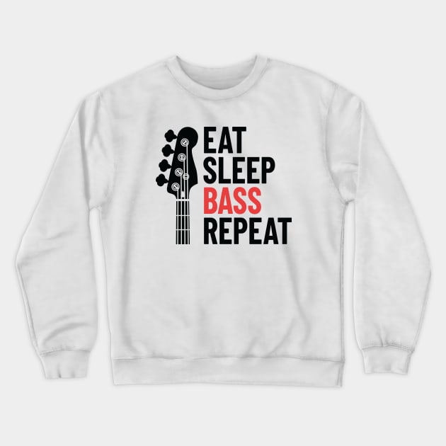 Eat Sleep Bass Repeat Bass Guitar Headstock Light Theme Crewneck Sweatshirt by nightsworthy